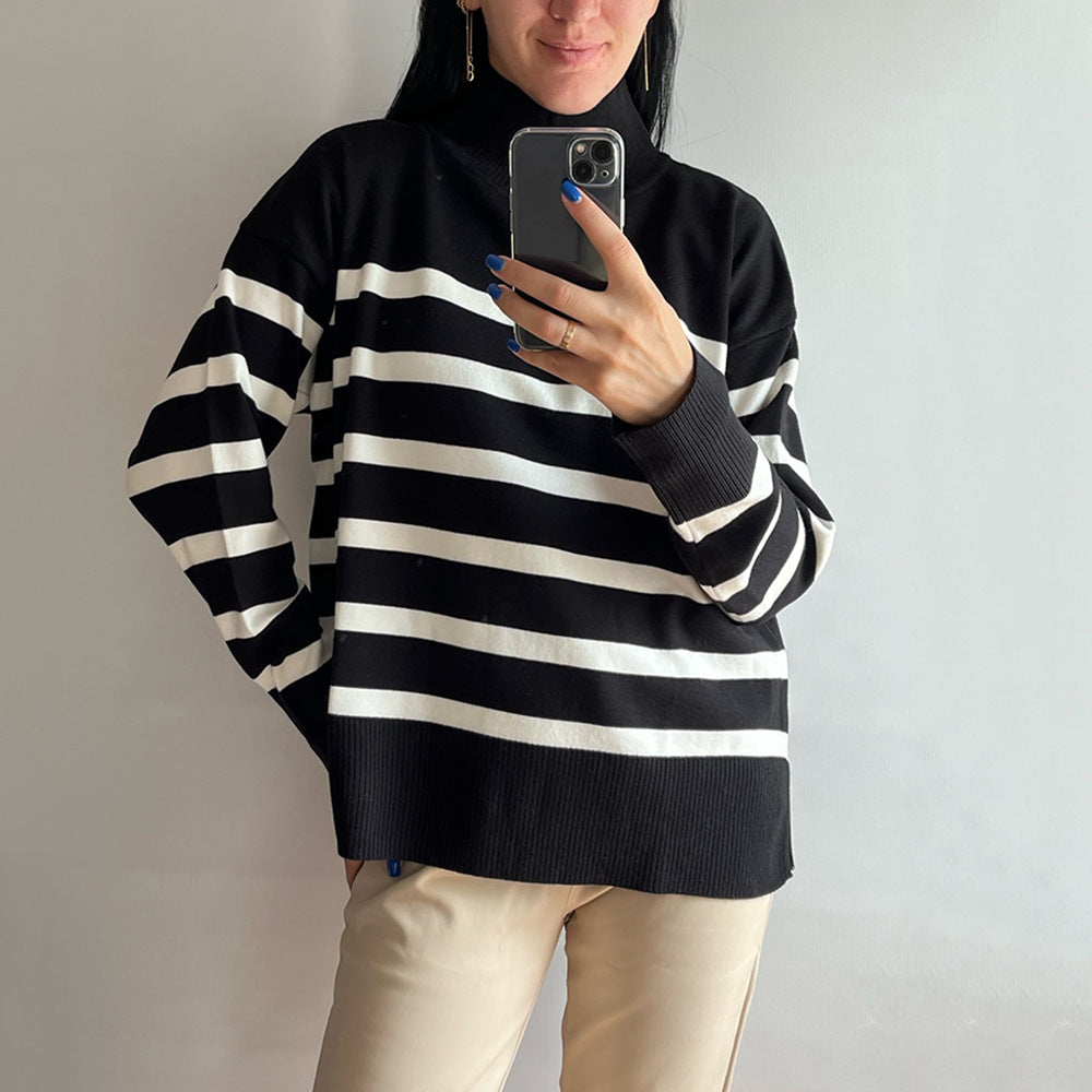 Women's Loose Striped Turtleneck Sweater