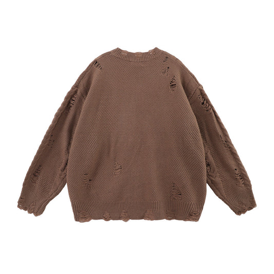 Idle Style Ripped Twist Round Neck Knitted Sweater