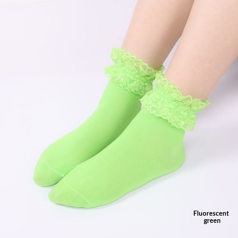 Cotton Socks With Lace Trim For Girls