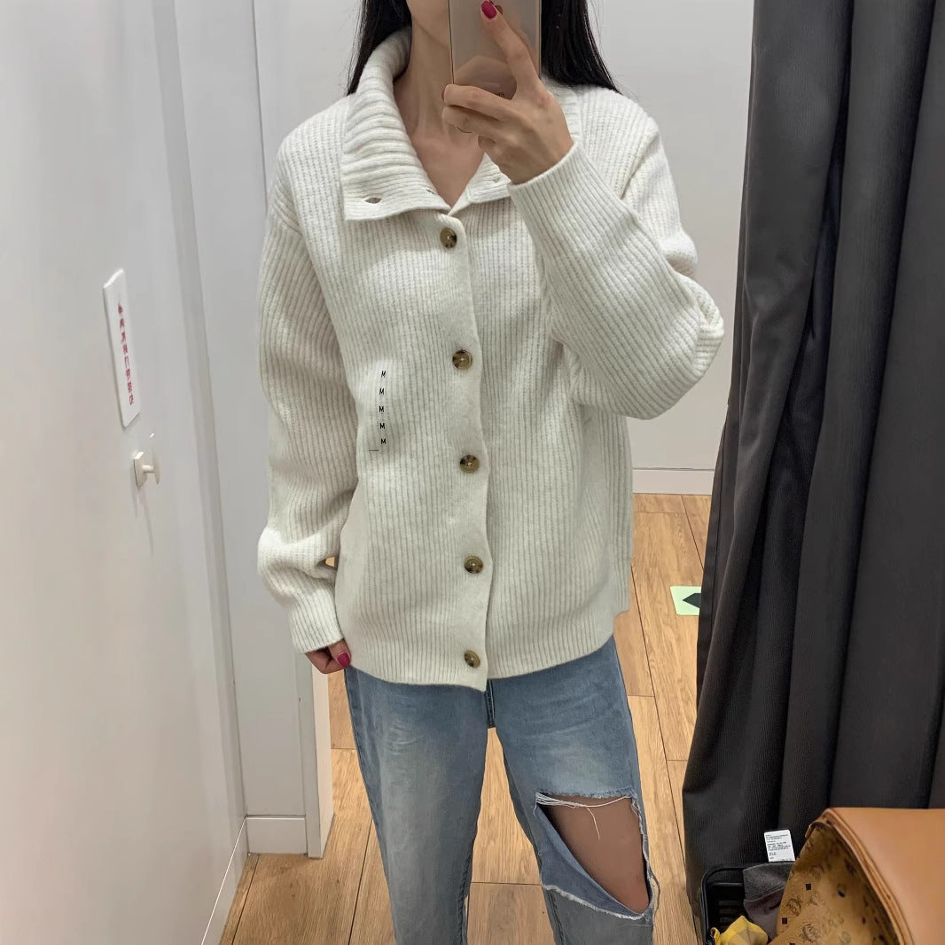 Ny strikket cardigan langærmet Shufulei løs rullekrave-sweaterjakke
