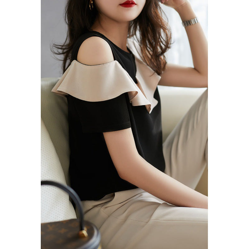Short-sleeved Summer Clothes Loose Off-the-shoulder Ruffled Chiffon Blouse