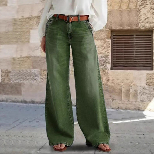 Kvinders stilfulde afslappede jeans med vide ben