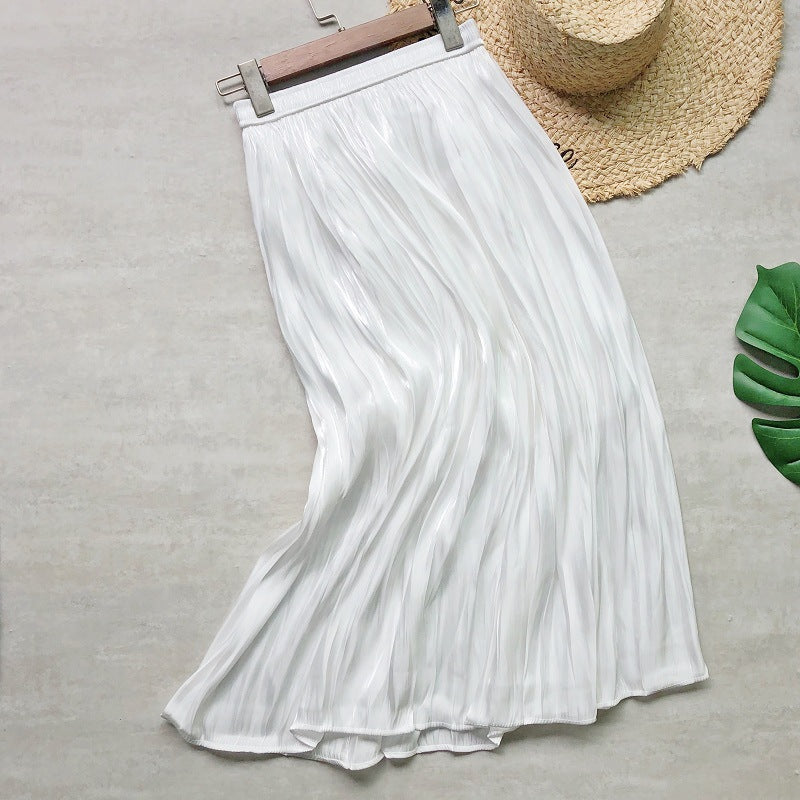 Glossy Silky Pearl Glossy Satin Pleated Skirt