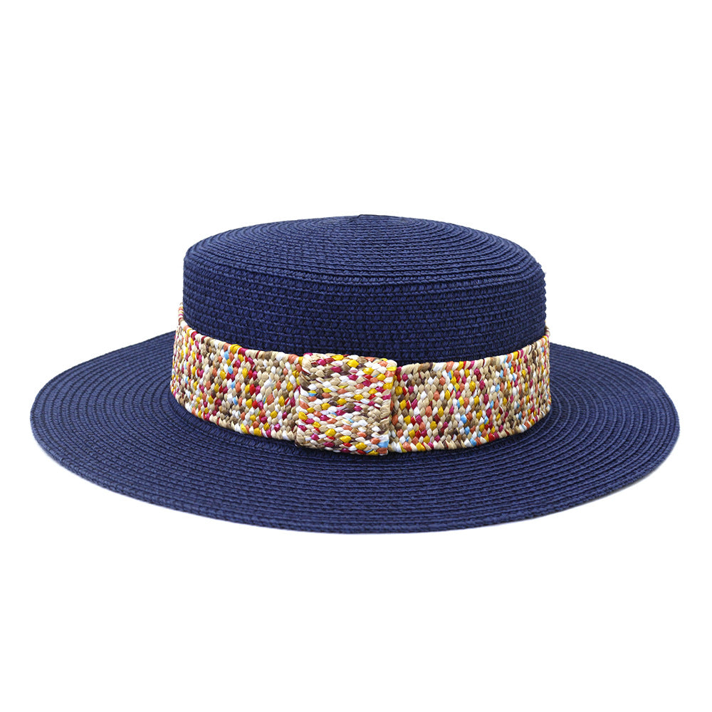 Color Flat Top Straw Hat Outdoor Travel Sunscreen
