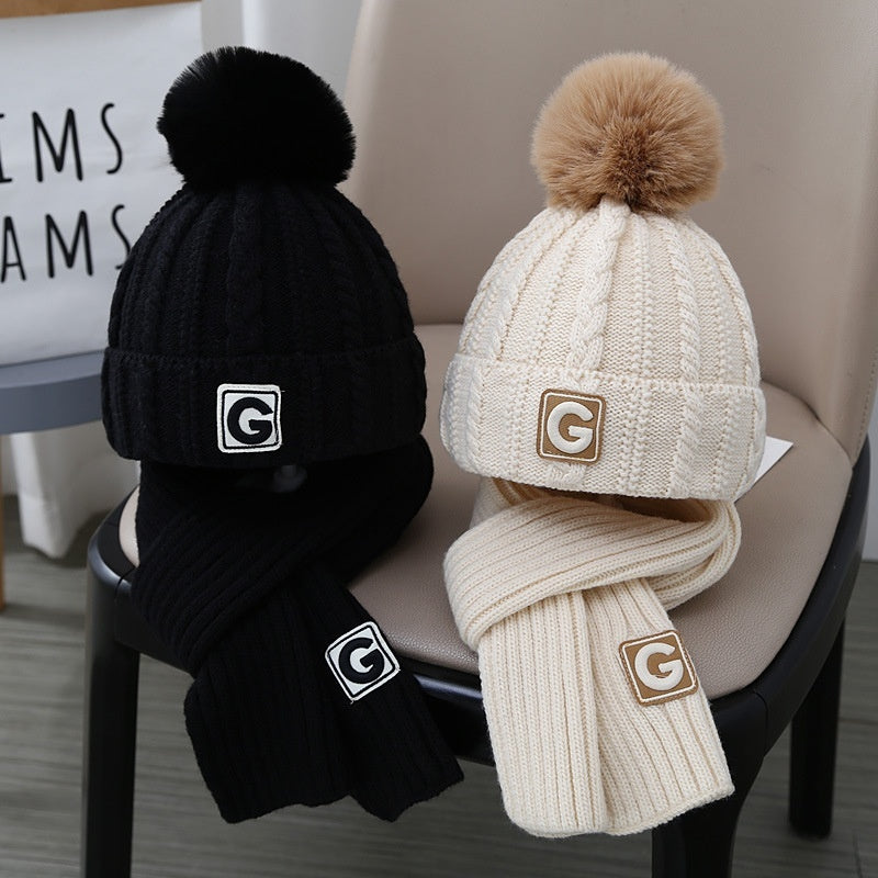 Children's Hat Set Scarf Two-piece Boys' Knitted Fleece-lined