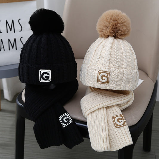 Children's Hat Set Scarf Two-piece Boys' Knitted Fleece-lined