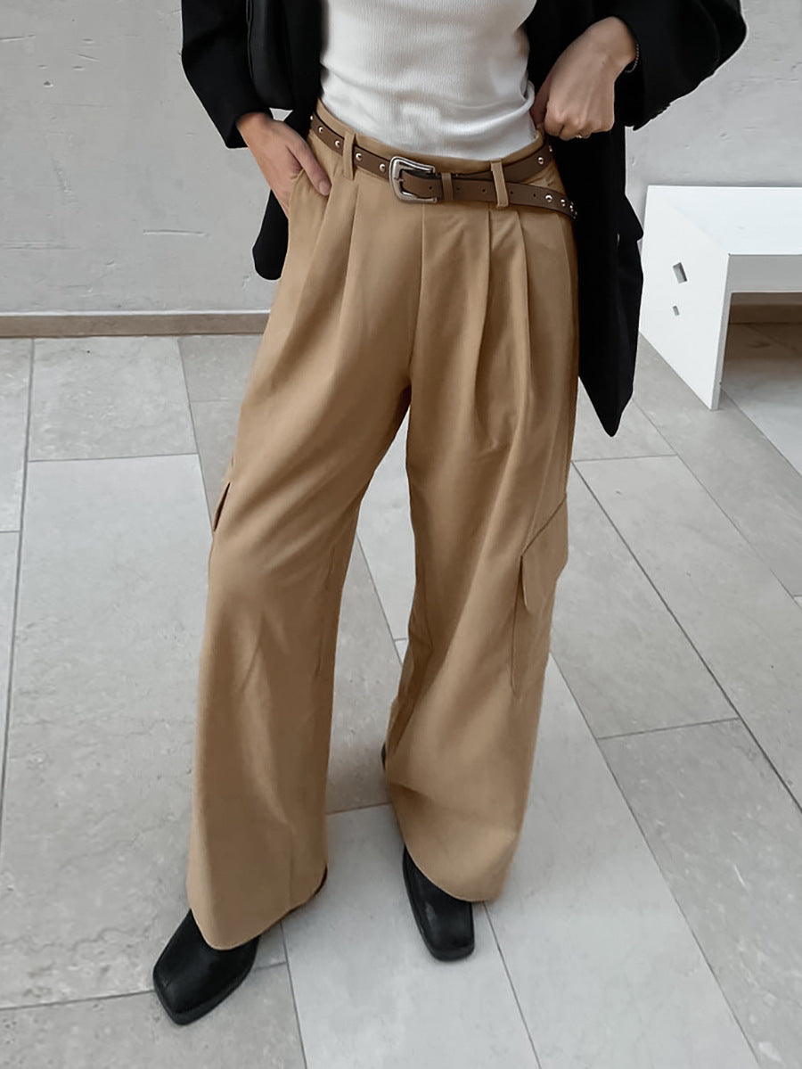 French Retro Classic Fashion Simple High Waist Wide Leg Pants