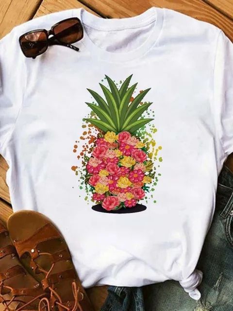 Dame T-shirt Mode Ananas Print Top
