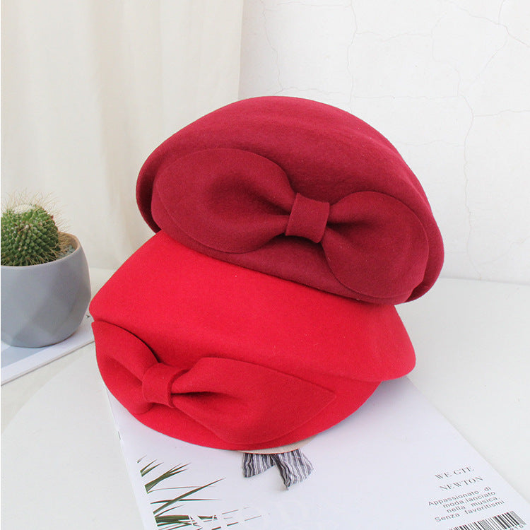 Women's Fashion Vintage Bow Wool Beret Hat