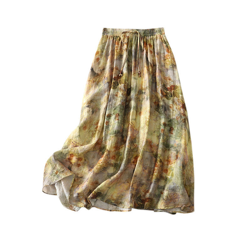 Womens Retro Casual Elegant Full Skirted Midi Skirt