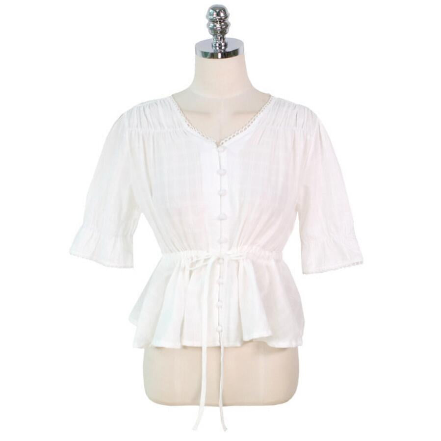 New Sweet Women'S Shirt V-Neck Waist Closing Lace Patchwork Shirt