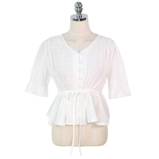 New Sweet Women'S Shirt V-Neck Waist Closing Lace Patchwork Shirt