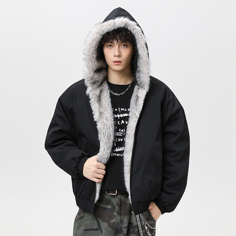 Mens Retro Fleece Lined Collar Cotton Padded Jacket