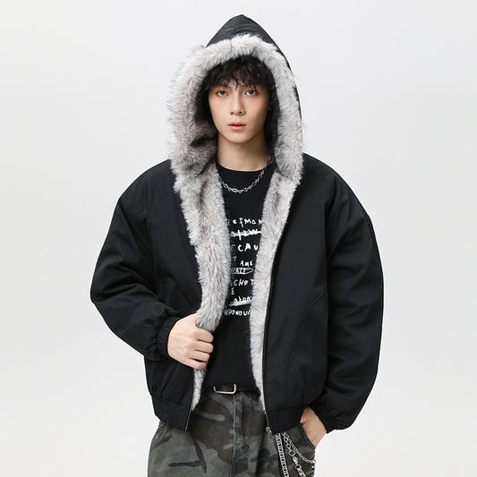 Mens Retro Fleece Lined Collar Cotton Padded Jacket