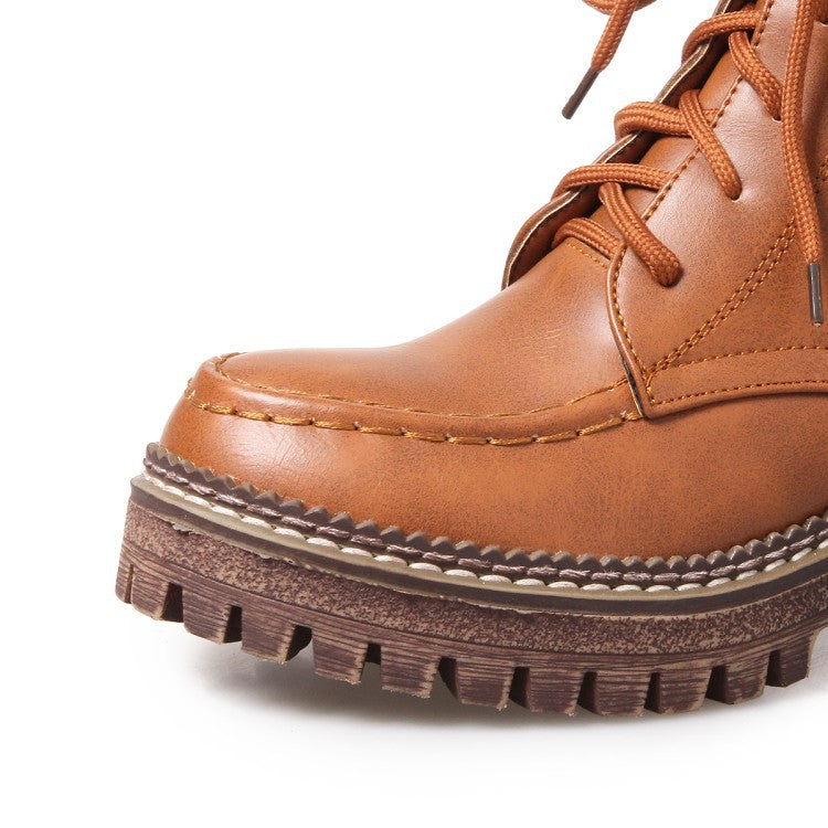 British style retro lace-up short boots female belt buckle