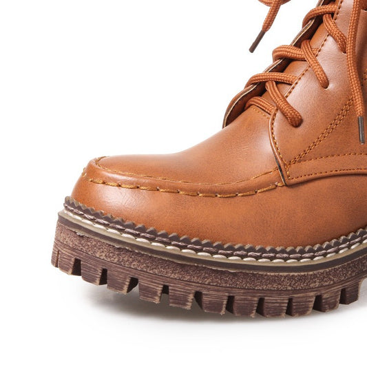 British style retro lace-up short boots female belt buckle