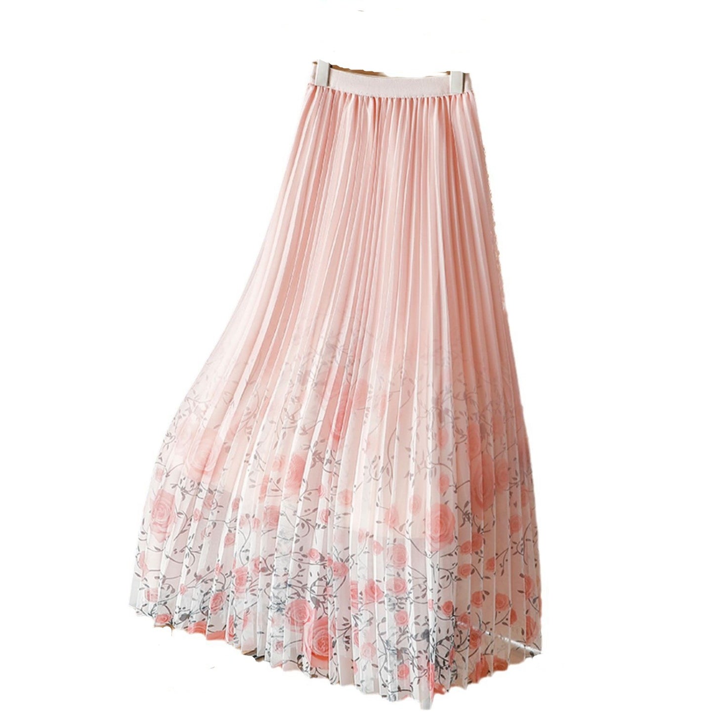 New Floral Chiffon Skirt Mid-length Flowing And Pleated
