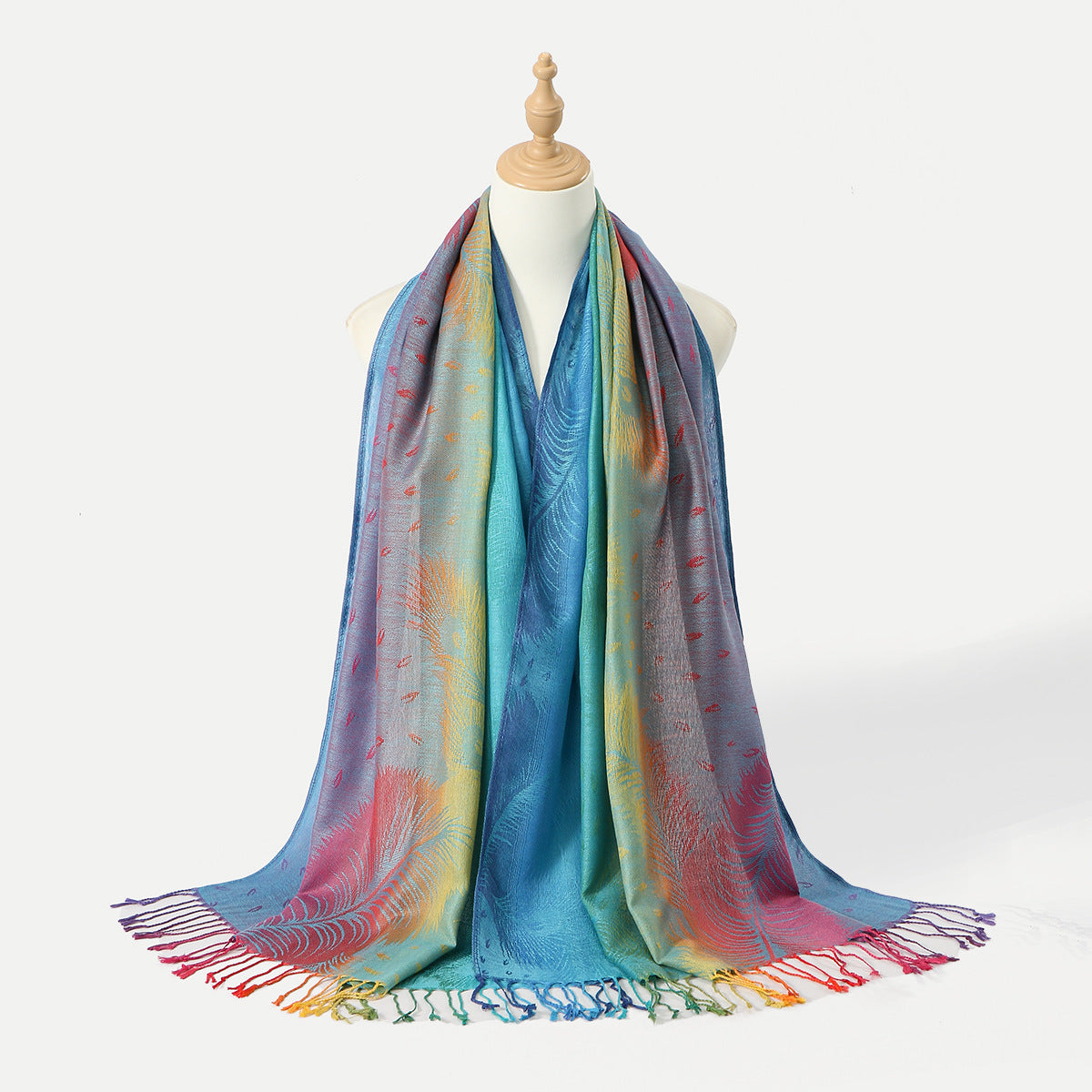 Womens Ethnic-Style Gradient Embroidered Colorful Cashew Tassel Shawl