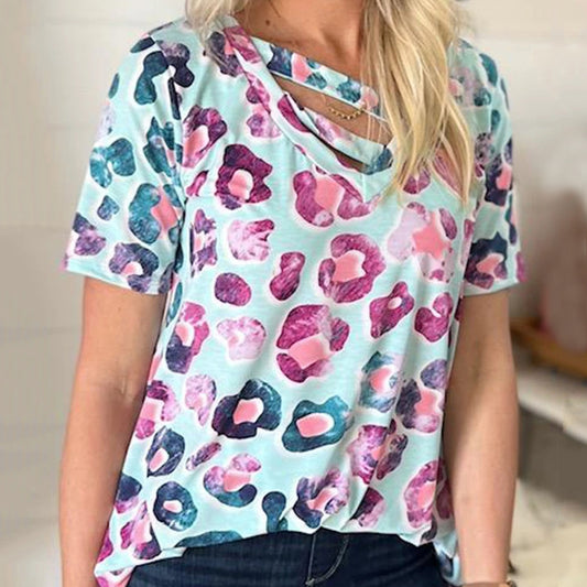 Printed Short Sleeve Loose Casual Top