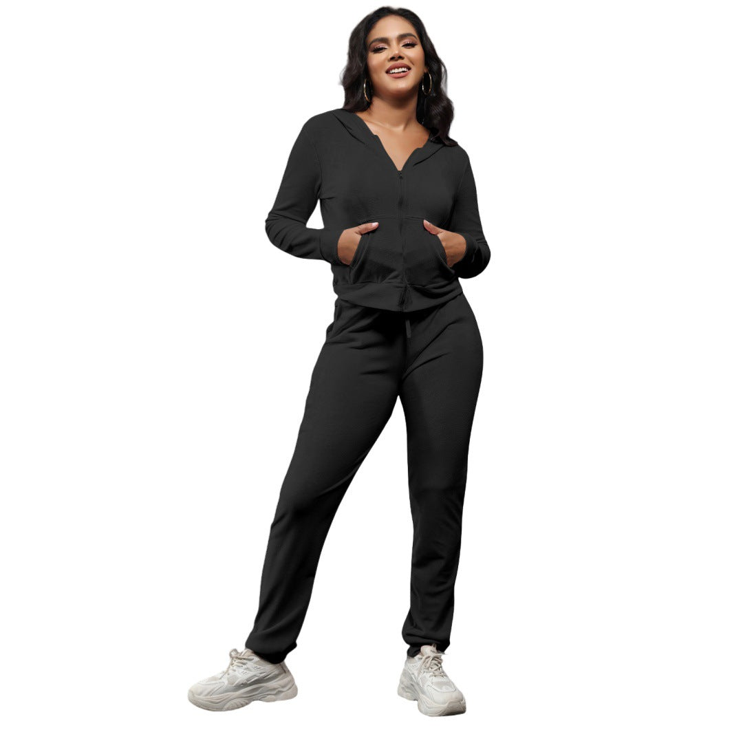 Stylish Casual Two-Piece Set With Golden Mink-Like Fleece And A Hood