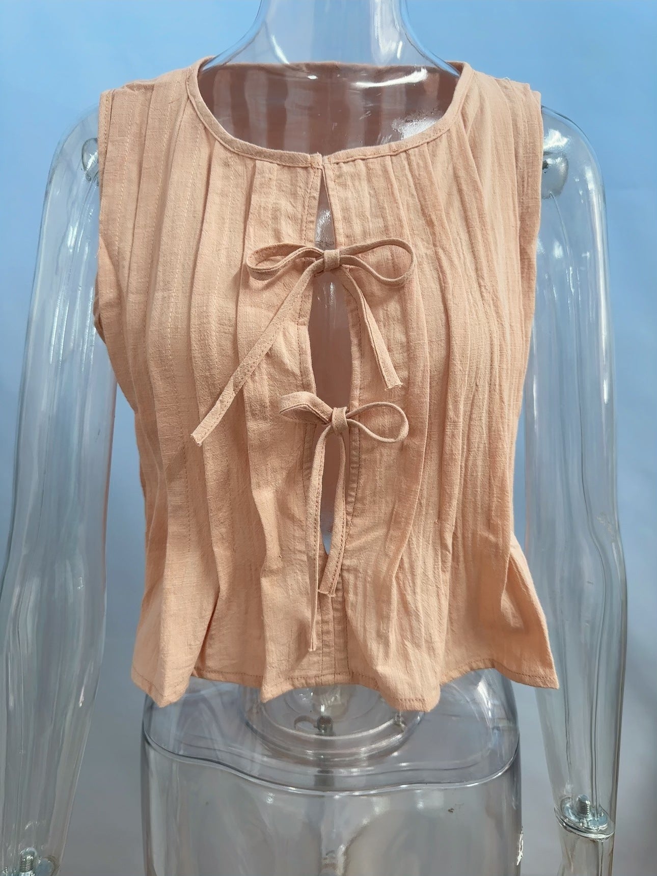 Breathable Cotton-Linen Sleeveless Bandage Womens Shirt Dress