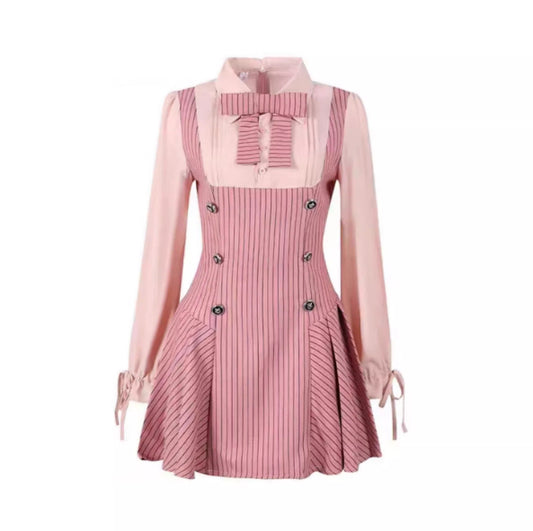 Sweet And Cool Preppy Style Two-piece Shirt Long-sleeved Dress