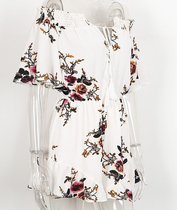 Fashion Ladies Off Neck Printed Chiffon Jumpsuit