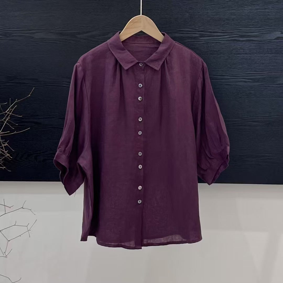 Artistic Versatile Breathable Solid Color Linen Women's Shirt
