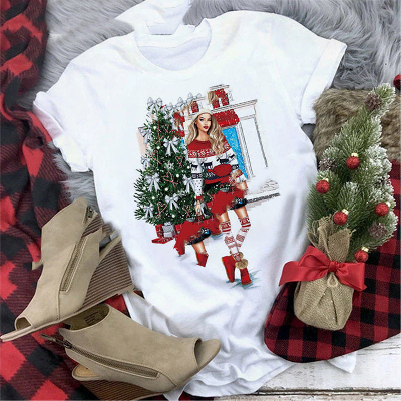 Christmas  Print Girlfriends Red T-Shirt