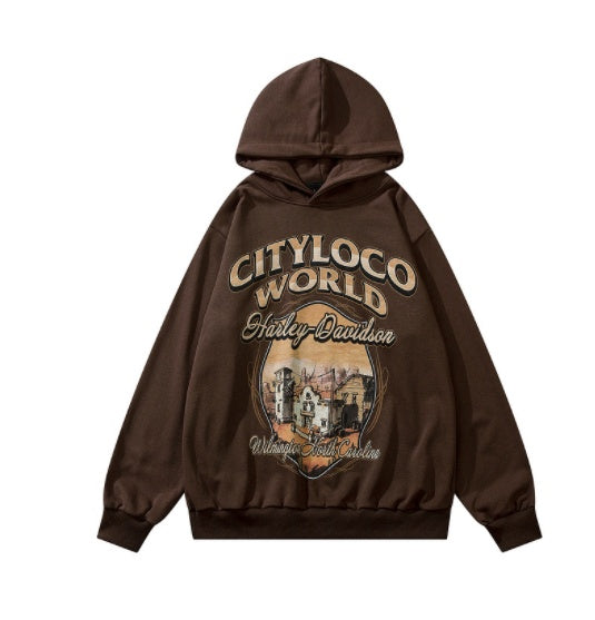 Hip Hop Cartoon Foam Print Retro High Street Hoodie