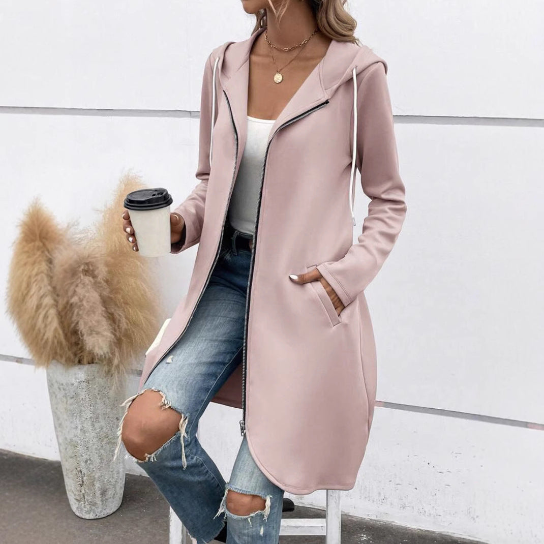 Personality Street Zip Hooded Long Velvet Lining Sweatshirt