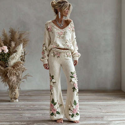 Womens Artistic Vintage 3D-Printed Linen Wide-Leg Pants That Pair Easily With Anything