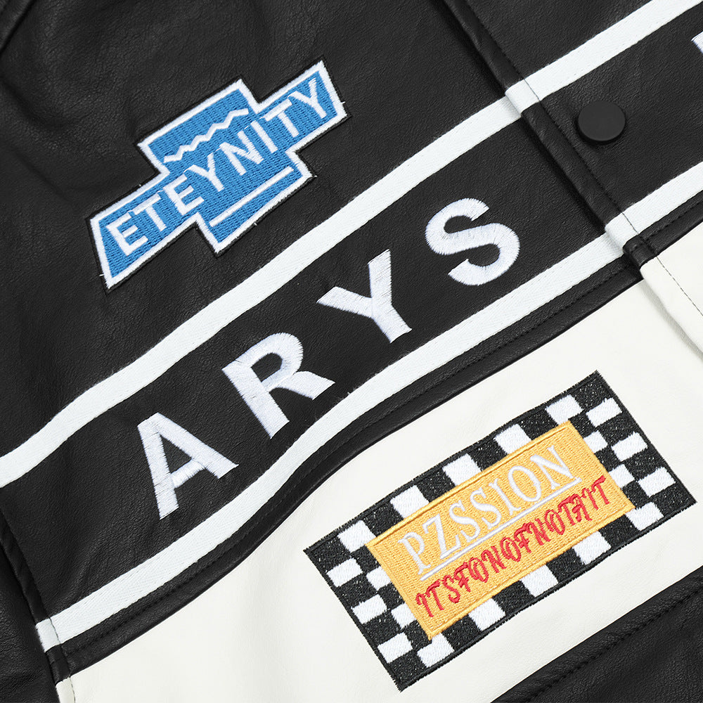 Locomotive Style Racing Suit Leather Coat Men