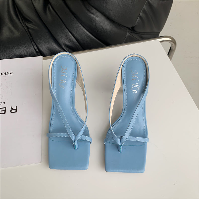 Flip-Flops Women's Outer Wear Square Toe Stiletto Sandals
