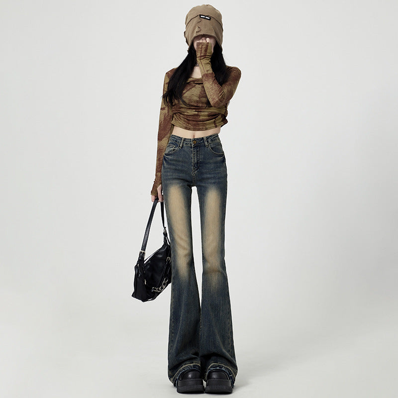 Retrovaskede højtaljede jeans med svaj til kvinder