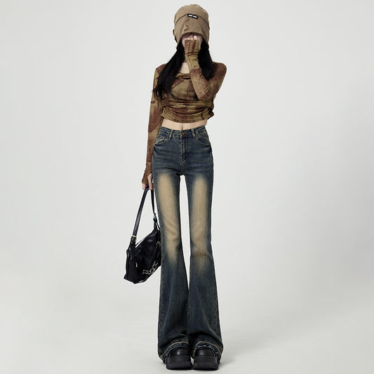 Retrovaskede højtaljede jeans med svaj til kvinder