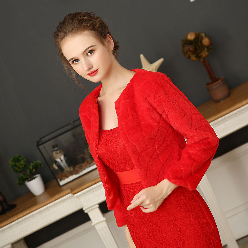 Wedding Dress Shawl Long Sleeve Football Pattern White Jacket