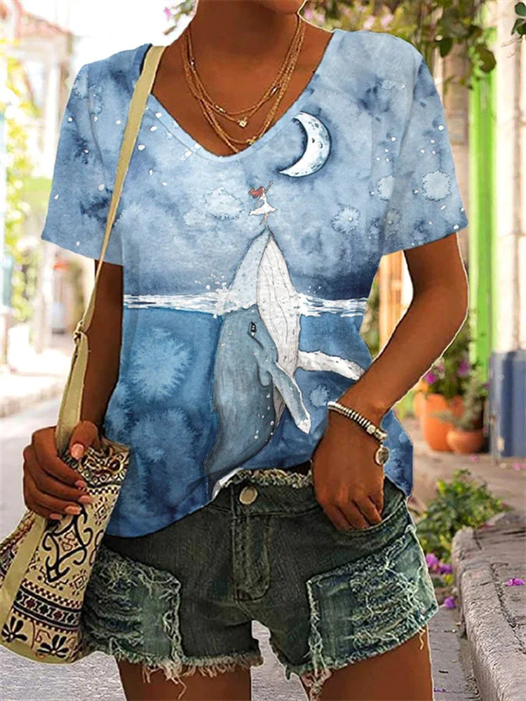 Fashion V-neck Plain Color Sleeve Rhinestone Casual Top