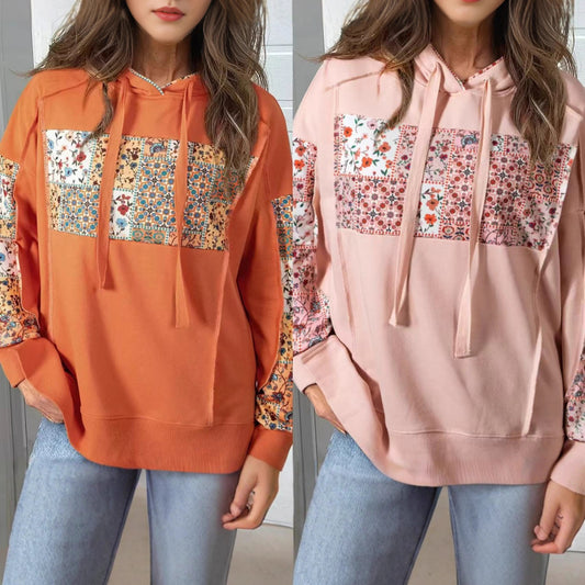 Pullover-hættetrøje med snøre, top, afslappet, printet, løs sweatshirt