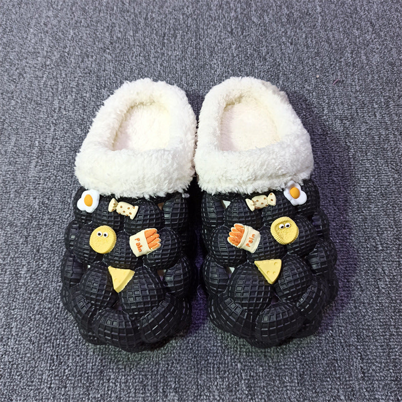 Men's And Women's Fashion Litchi Bubble Platform Non-slip Warm Cotton Slippers