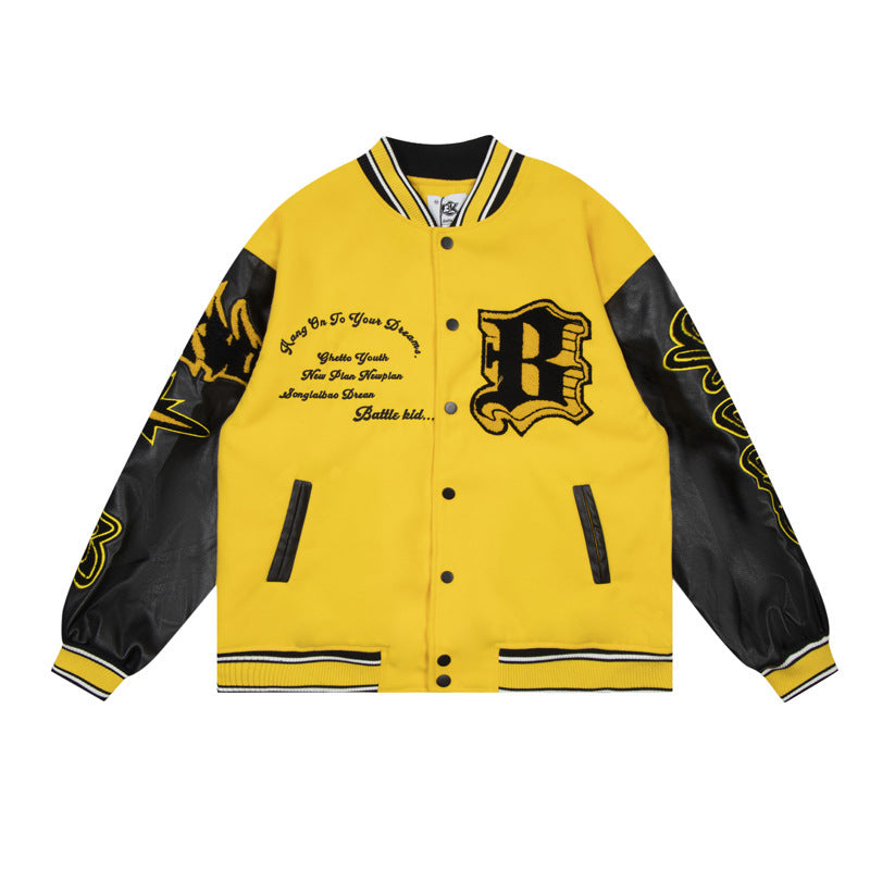 Forårs- og Efterårs Amerikansk Retro Ildelement Gule Bogstaver Baseballuniform