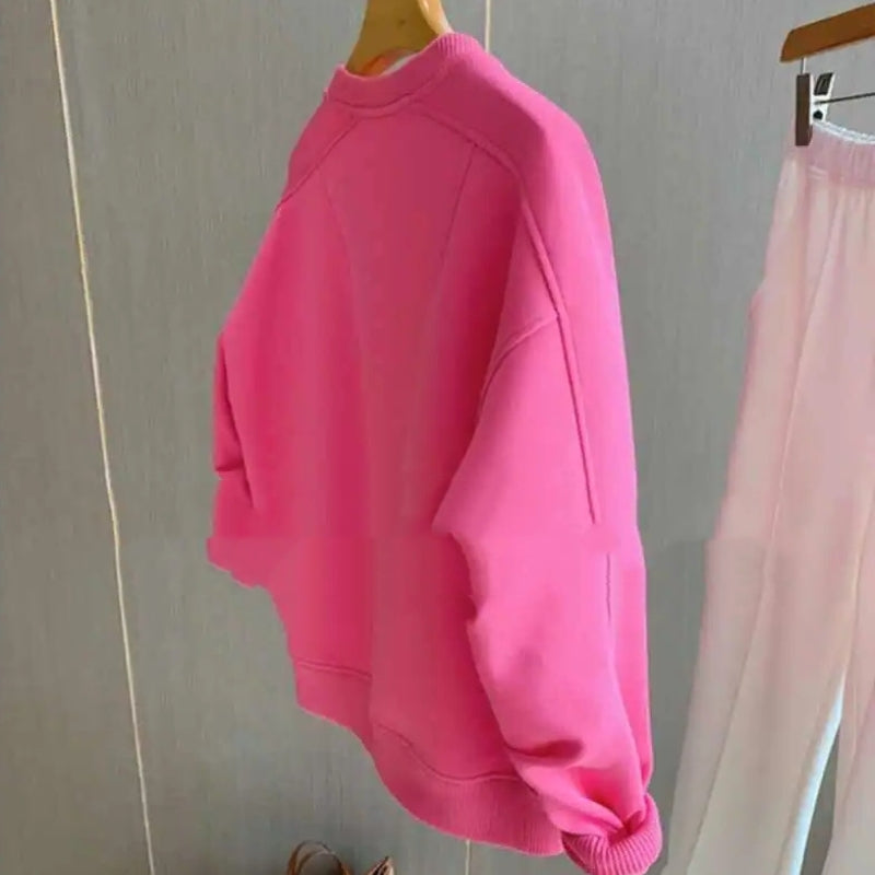 Rød Hætteløs Sweater Designfornemmelse Underdel Fløjlsforet Top