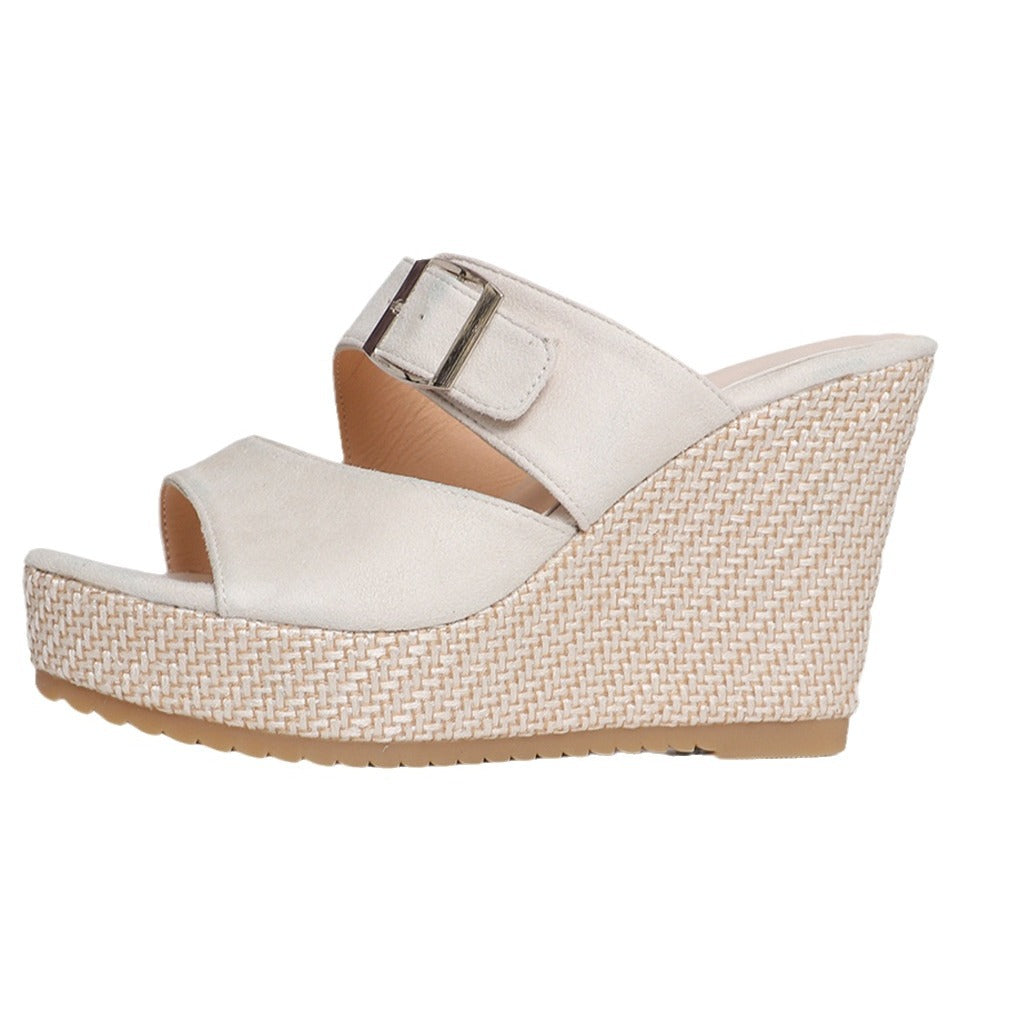 Women's Thick Bottom Summer Wedge Plus Size Belt Buckle Fashion Slippers