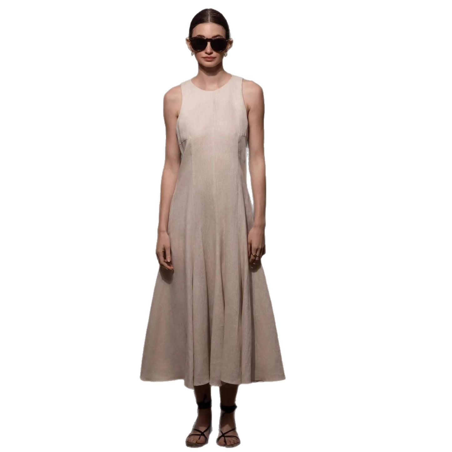 Round-neck Loose Solid-color Casual Sleeveless Dress