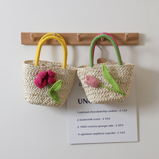 Tulip Flower Small Fresh Straw Bag Corn Husk Hand-woven