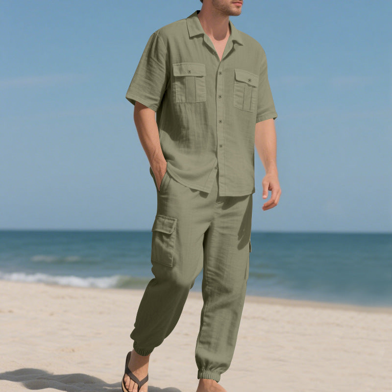 Workwear Casual Shirt Short Sleeve Trousers Suit