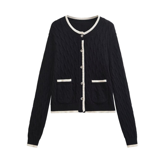 Women's Long-sleeved Button Twisted Knitted Cardigan