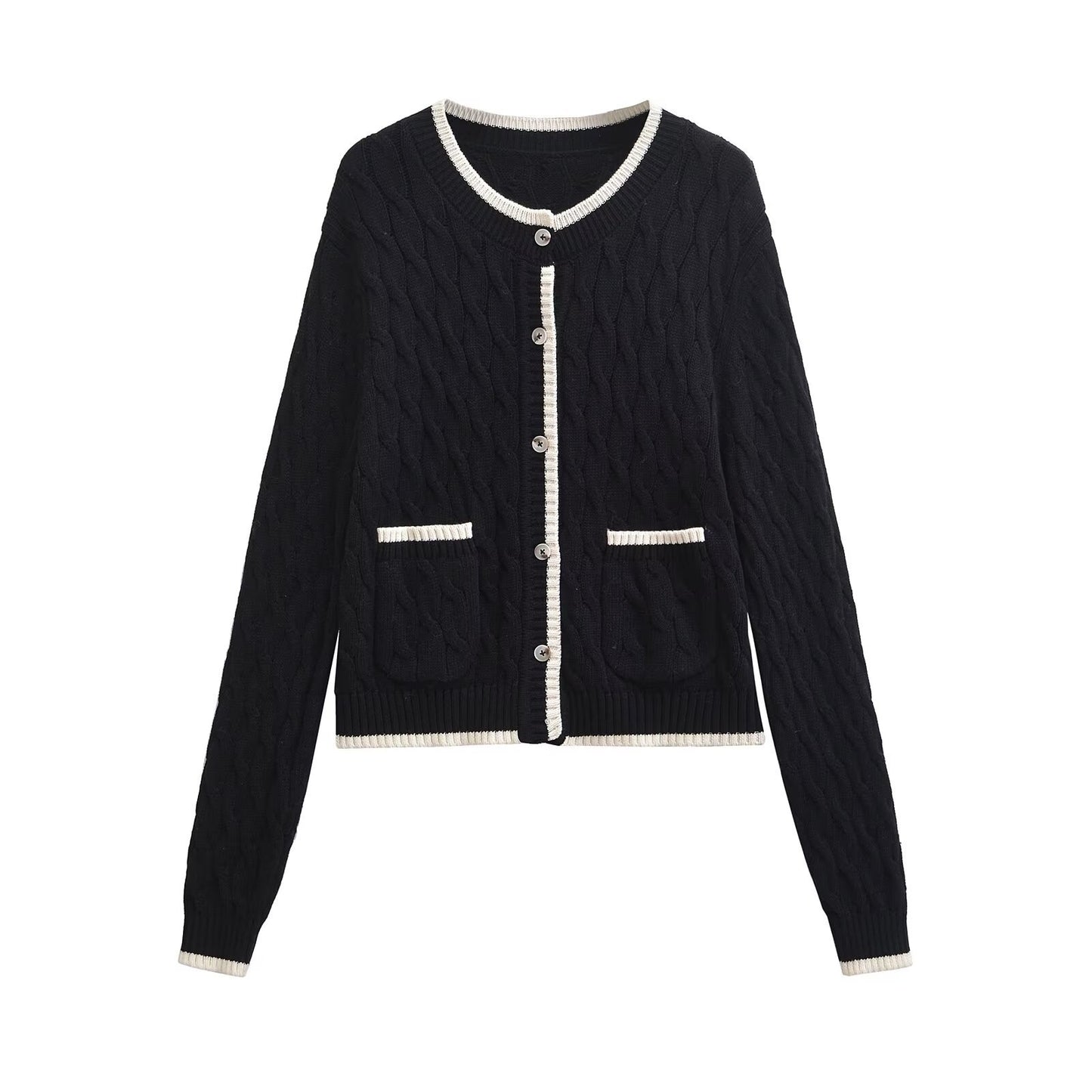 Women's Long-sleeved Button Twisted Knitted Cardigan