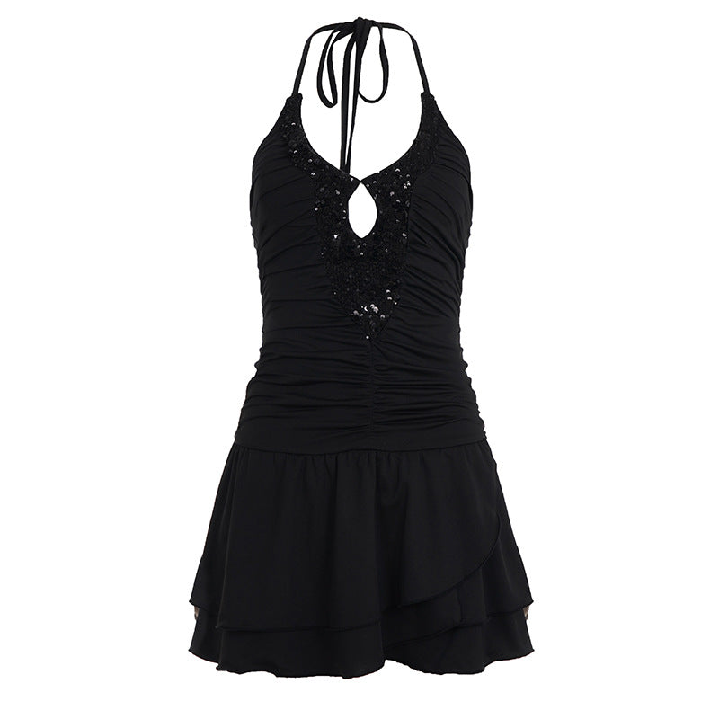 Party Lotus-leaf Design Halter Dress