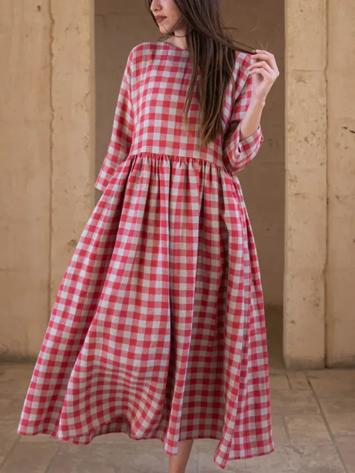 Women's Fashionable Retro Plaid Elegant Graceful Dress